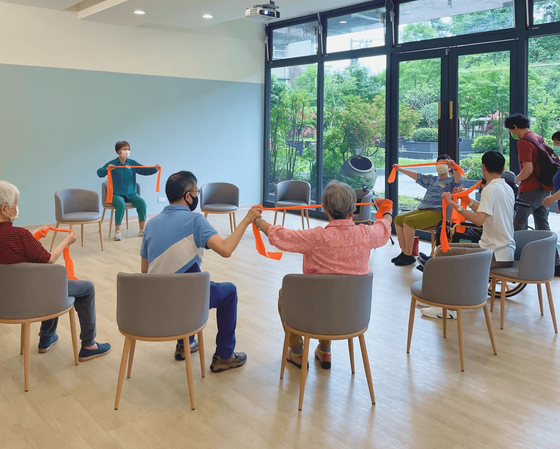 Chair-based resistance band exercise session